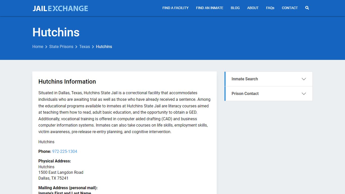 Hutchins Inmate Search, TX - Jail Exchange