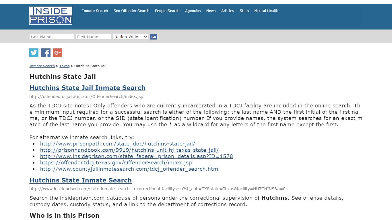 Hutchins State Jail - Texas - Inmate Search - Inside Prison